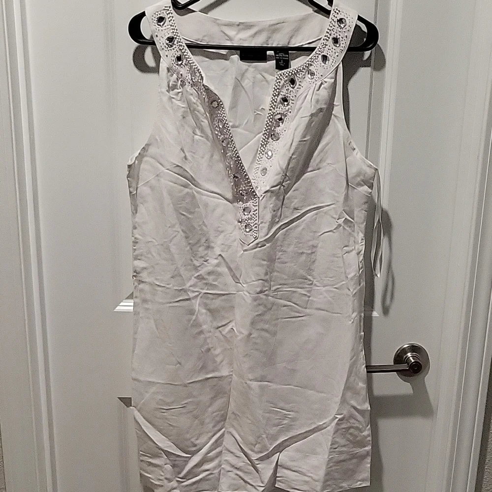 New York & Company Ivory Embellished Linen Dress - Picture 1 of 4